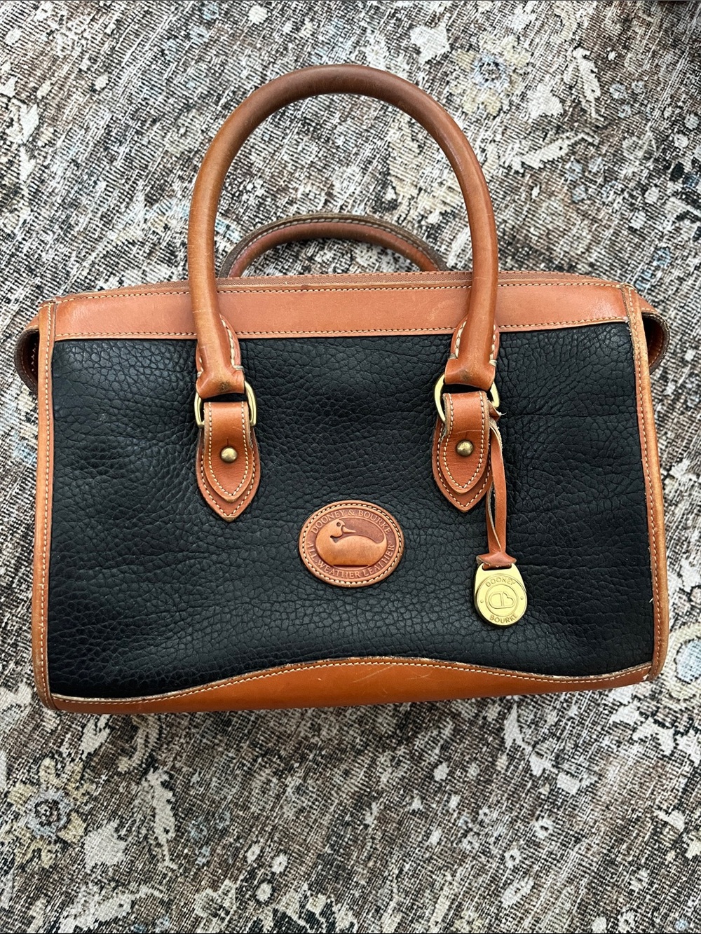 Vintage Dooney & Bourke Black Pebbled Leather Purse with Tan Trim